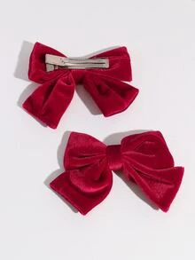 2pcs Women's Fashion Minimalist Soft Bow Hair Clips Suitable For Daily Wear - Red - View 2