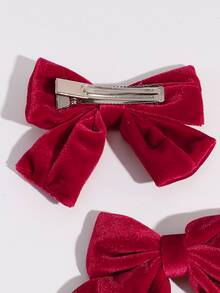 2pcs Women's Fashion Minimalist Soft Bow Hair Clips Suitable For Daily Wear - Red - View 3