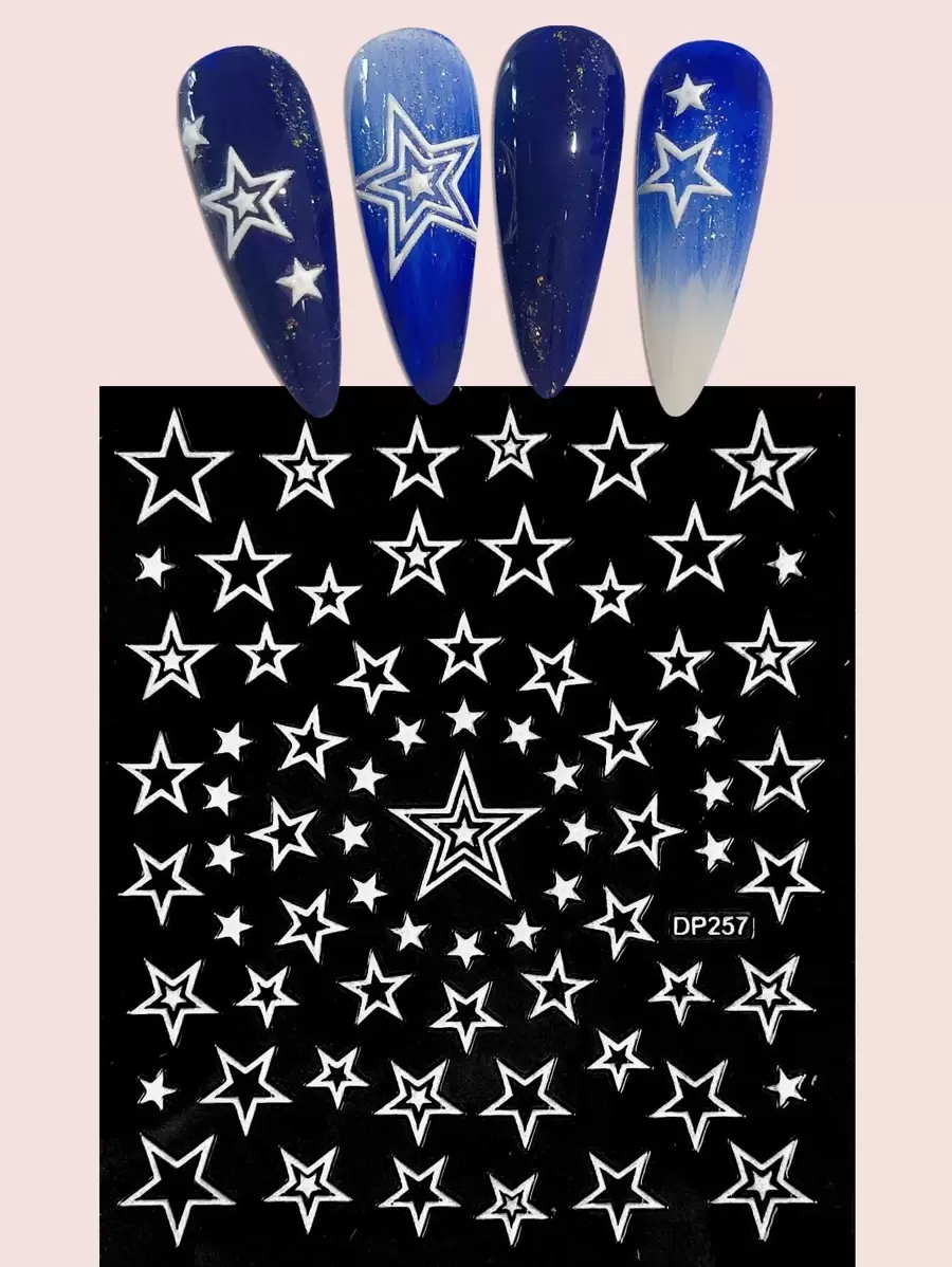 1張星星圖案美甲貼紙 - 白色 - 查看 1