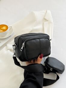 Mini Stitch Detail Square Bag With Coin Purse - Black - View 5