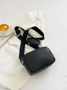 Mini Stitch Detail Square Bag With Coin Purse - Black - View 2