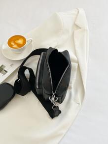 Mini Stitch Detail Square Bag With Coin Purse - Black - View 4