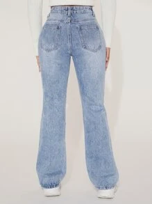 SHEIN PETITE Jeans de pierna amplia desgarro - Lavado ligero - Ver 2