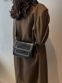 迷你幾何帶復古設計翻蓋方包 - 黑色 - 查看 4