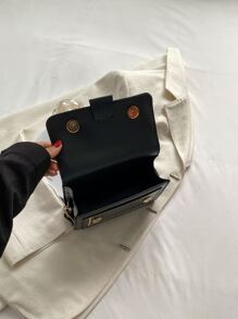 迷你幾何帶復古設計翻蓋方包 - 黑色 - 查看 6