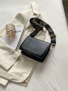 迷你幾何帶復古設計翻蓋方包 - 黑色 - 查看 7