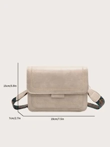 Bolso cuadrado con solapa y detalle de bordado, Mini bolso cruzado Vintage, bolso de hombro con correa geométrica, bolso con solapa de piel sintética para mujer