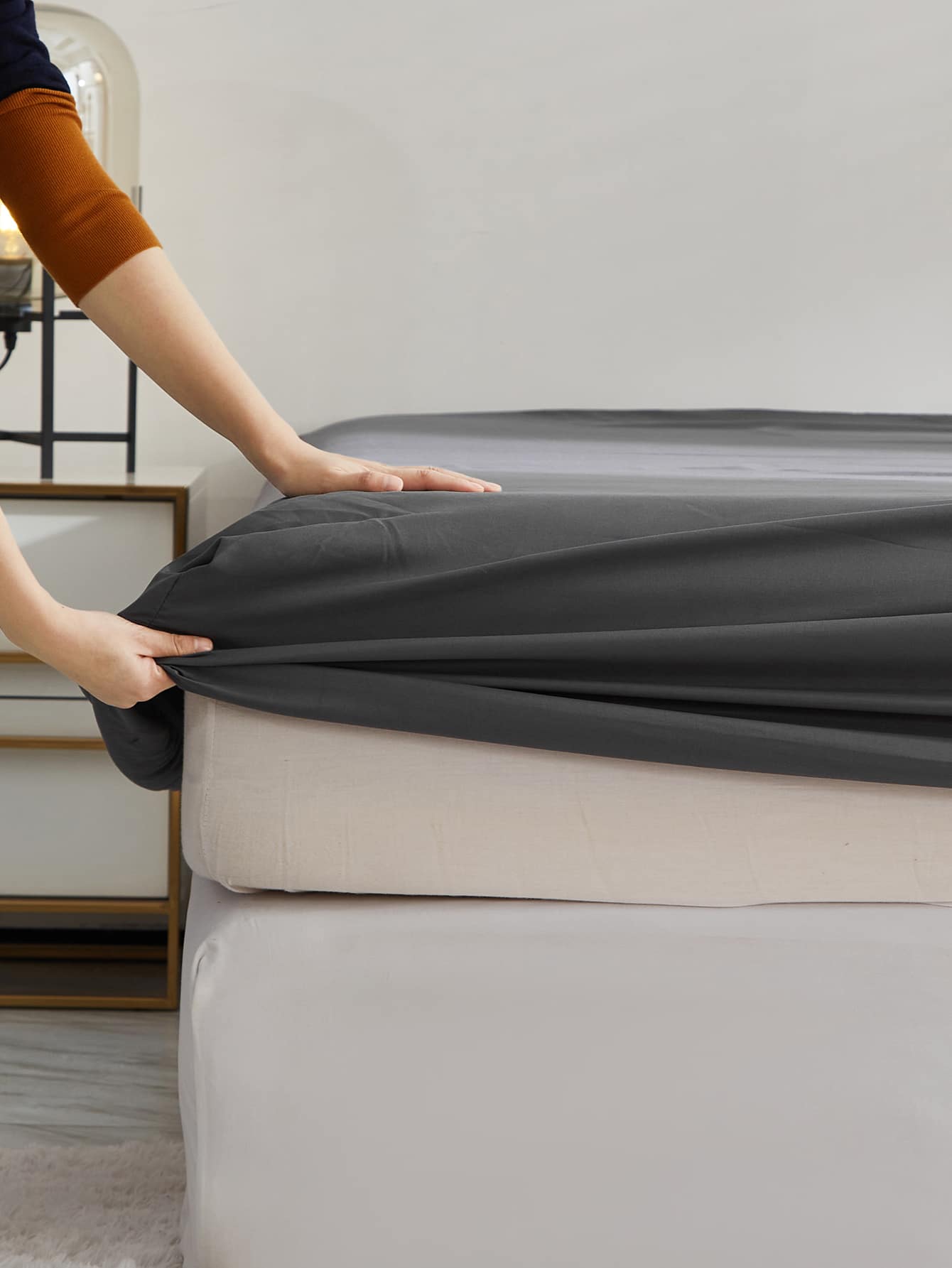 1pc Brushed Solid Color Fitted Sheet, Soft Bedding Supplies, Blanket For Bedroom - Grey - View 4