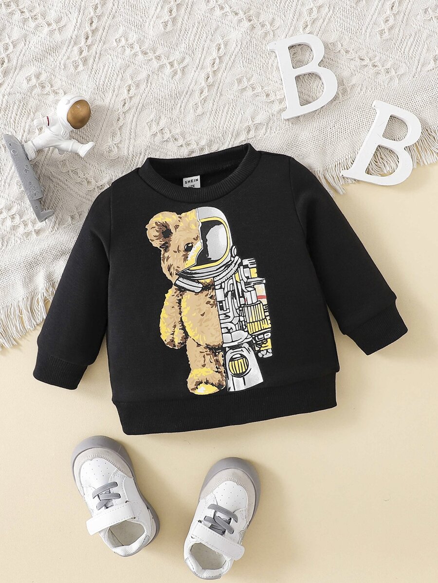 Baby Bear Doll And Astronaut Print Sweatshirt - Black - View 1