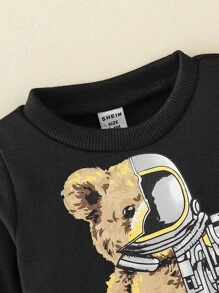 Baby Bear Doll And Astronaut Print Sweatshirt - Black - View 3