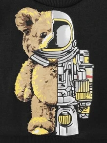 Baby Bear Doll And Astronaut Print Sweatshirt - Black - View 4