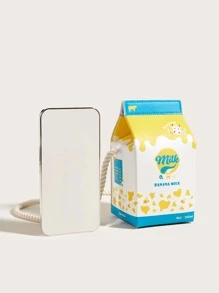 1pc Children's Yellow Banana Cow Pattern PU Milk Carton Cute Cartoon 3D Shoulder Bag For Daily Use, Crossbody Bag - Yellow - View 4