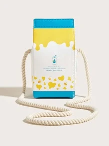 1pc Children's Yellow Banana Cow Pattern PU Milk Carton Cute Cartoon 3D Shoulder Bag For Daily Use, Crossbody Bag - Yellow - View 6