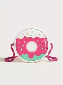 1pc Girls' Pink Pu Donut Shaped Crossbody Bag With Cute And Fun Design - Pink - View 2