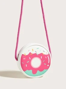 1pc Girls' Pink Pu Donut Shaped Crossbody Bag With Cute And Fun Design - Pink - View 4