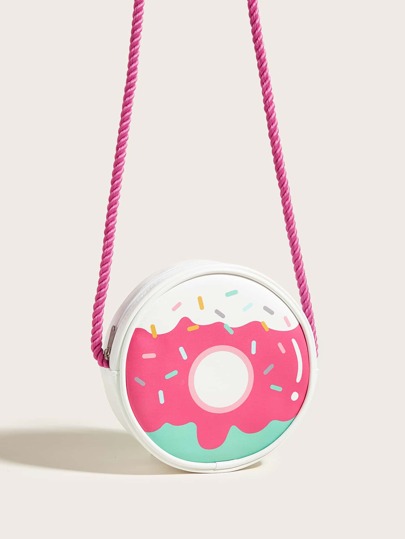 1pc Girls' Pink Pu Donut Shaped Crossbody Bag With Cute And Fun Design