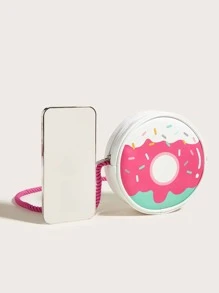 1pc Girls' Pink Pu Donut Shaped Crossbody Bag With Cute And Fun Design - Pink - View 5