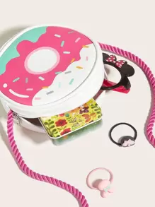 1pc Girls' Pink Pu Donut Shaped Crossbody Bag With Cute And Fun Design - Pink - View 7