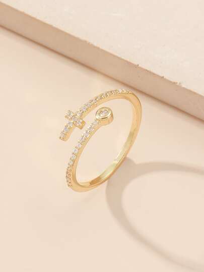 1개 여성용 구리 인레이 지르코늄 십자가 및 하트 모양 반지, 일상 착용, 파티, 데이트, 발렌타인