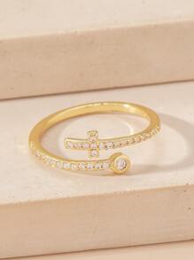 1 pieza Anillo con forma de cruz y corazón incrustado con cobre y circonio para mujer, para uso diario, fiestas, citas y San Valentín