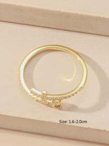 1 pieza Anillo con forma de cruz y corazón incrustado con cobre y circonio para mujer, para uso diario, fiestas, citas y San Valentín
