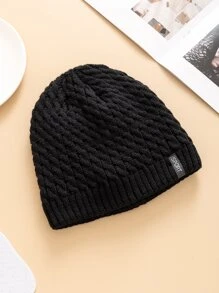 JZML 男士字母标签针织帽休闲秋季装 - 黑色 - 查看 2