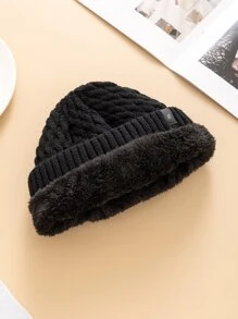 JZML 男士字母标签针织帽休闲秋季装 - 黑色 - 查看 4