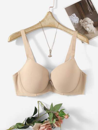 Plus Size Casual Comfy Fabric Apricot Backless Bra With Medium Stretch For Everyday Wear