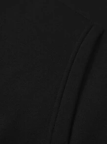 Manfinity Men Plus Letter Graphic Kangaroo Pocket Drawstring Hooded Sweatshirt - Black - View 5