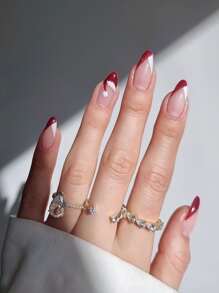 Christmas 24pcs Short Almond Hat Pattern Fake Nail & 1pc Nail File & 1pc Nail Tape - Multicolor - View 1