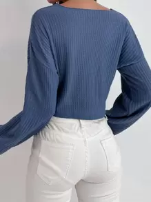 SHEIN LUNE Drop Shoulder Waffle Knit Tee - Dusty Blue - View 2