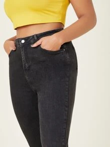 SHEIN Essnce Plus High Waist Skinny Jeans - Black - View 3