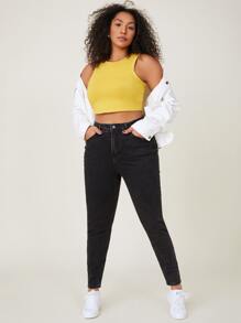 SHEIN Essnce Plus High Waist Skinny Jeans - Black - View 4