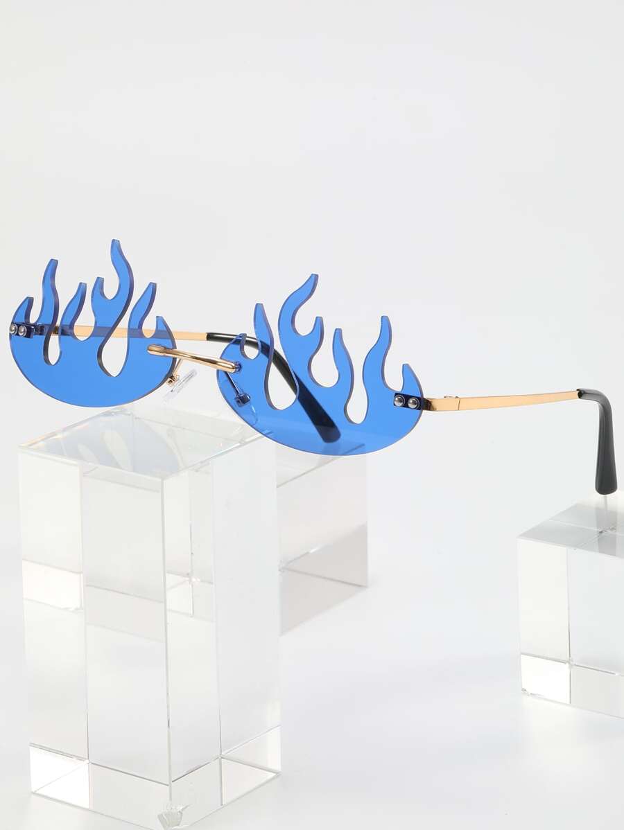 Hombres Gafas de moda sin marco con diseño de fuego - Azul - Ver 1