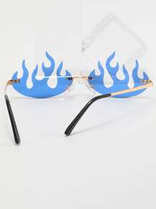Hombres Gafas de moda sin marco con diseño de fuego - Azul - Ver 2