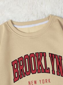 SHEIN Qutie 字母圖案加絨內裏運動衫 - 杏色 - 查看 6