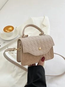 Mini Geometric Embossed Metal Decor Flap Square Bag - Khaki - View 1