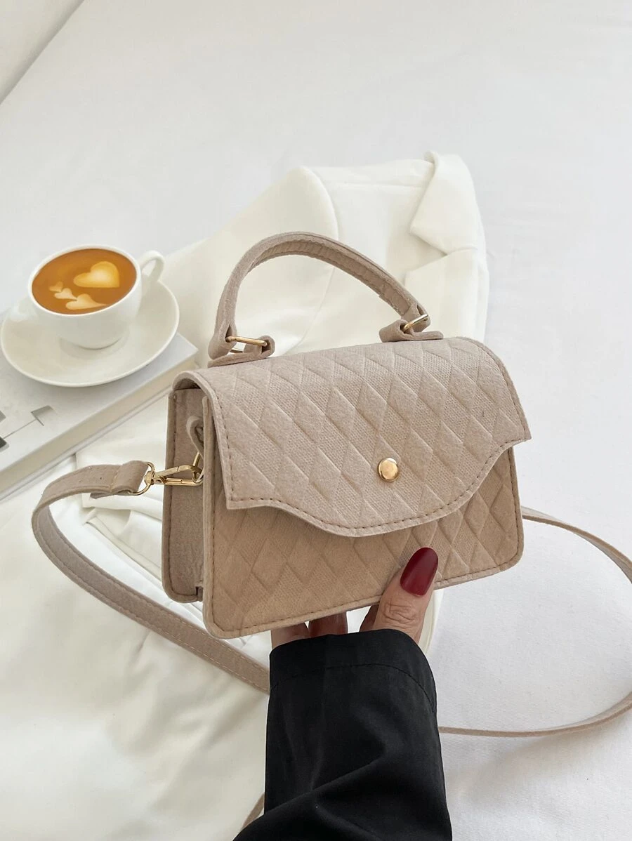 Mini Geometric Embossed Metal Decor Flap Square Bag - Khaki - View 1