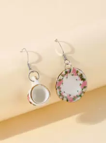 1 Pair Bohemian Style Flower Cup & Saucer Earrings, Cute Chinese Style Mini Dangle Earrings - Multicolor - View 9