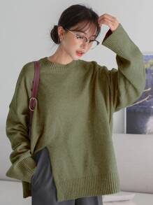 DAZY 落肩开衩毛衣、长袖上衣、秋装