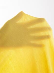 SHEIN Frenchy Eyelet Embroidery Sleeve V-Neck Tee - Yellow - View 6