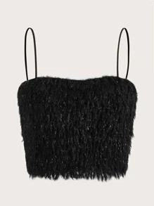 SHEIN ICON Solid Plush Crop Cami Top - Black - View 1