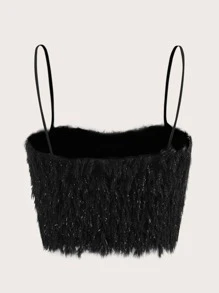 SHEIN ICON Solid Plush Crop Cami Top - Black - View 2