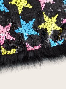 SHEIN ICON Star Pattern Fuzzy Trim Sequins Skirt - Multicolor - View 4
