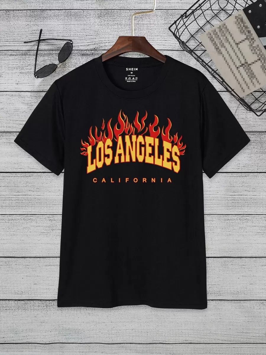 Tops Nam Lá thư Ngọn lửa Giải trí - màu đen - Xem 1