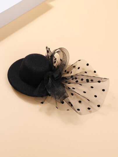 Mesh & Top Hat Decor Hair Clip Elegant Witch Mini Hats Tiny Hats Derby Hat Fascinator Mini Top Hat Mini Cap, School Stuff, Gifts, Wedding, Looks Of Party, Hair Accessories, Gala Night