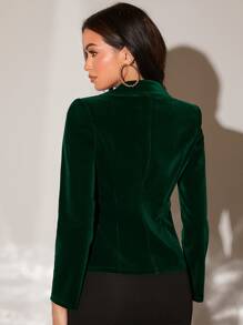 SHEIN BAE Blazer con botones de terciopelo - Verde Oscuro - Ver 2