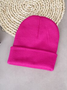Men Letter Label Beanie Hat For Winter For Daily Wear Gift For Friend Casual - Hot Pink - View 2