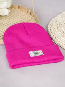 Men Letter Label Beanie Hat For Winter For Daily Wear Gift For Friend Casual - Hot Pink - View 4