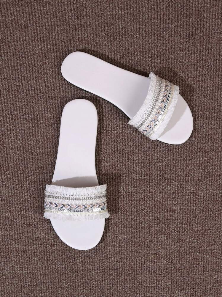 Faux Pearl & Rhinestone Decor Slide Sandals - Multicolor - View 4